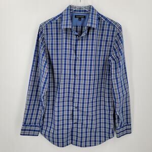 Banana Republic Shirt Mens Medium Blue Plaid Non Iron Tailored Slim Fit Cotton